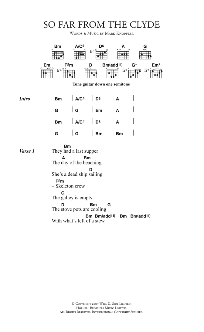 Mark Knopfler So Far From The Clyde sheet music notes and chords. Download Printable PDF.