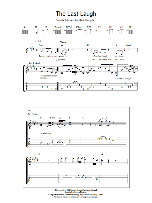 Mark Knopfler The Last Laugh sheet music notes and chords arranged for Guitar Tab