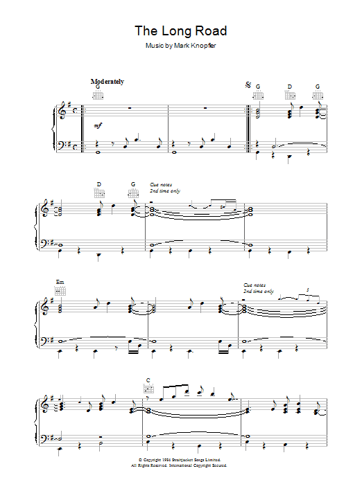 Mark Knopfler The Long Road (from Cal) sheet music notes and chords. Download Printable PDF.