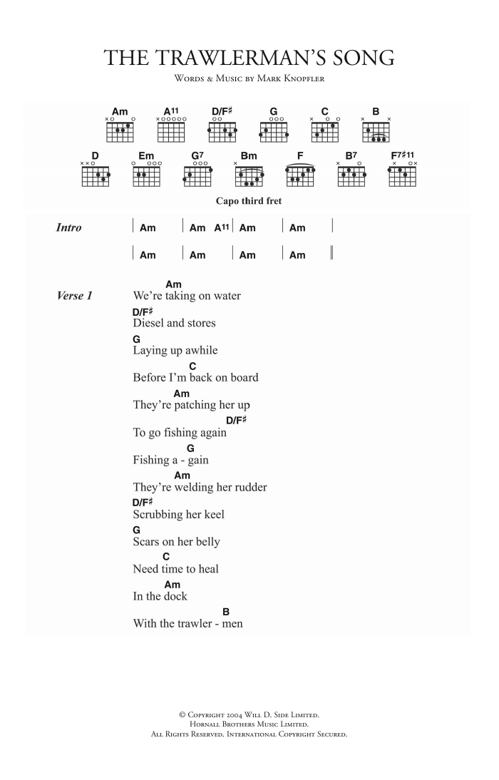 Mark Knopfler The Trawlerman's Song sheet music notes and chords. Download Printable PDF.