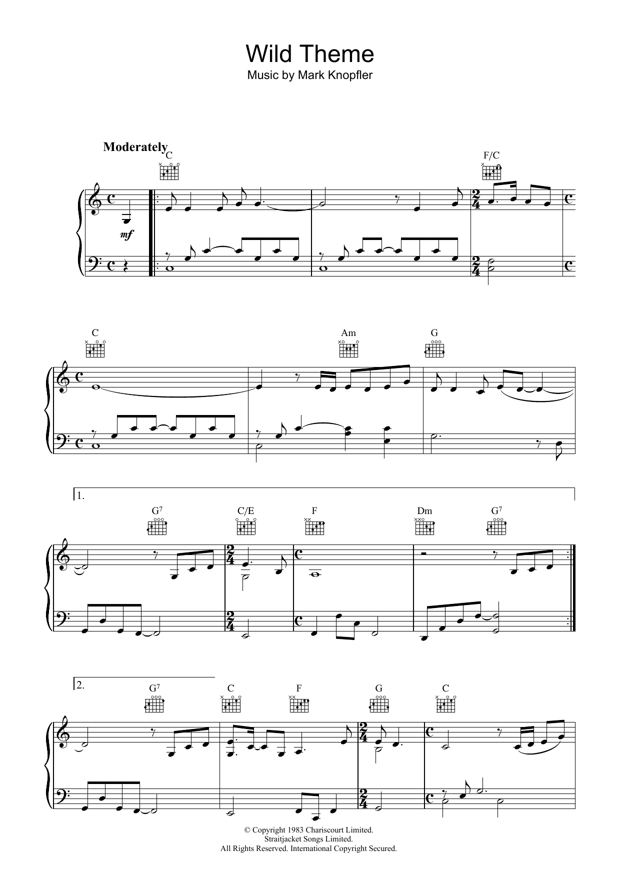 Mark Knopfler Wild Theme (from Local Hero) sheet music notes and chords. Download Printable PDF.