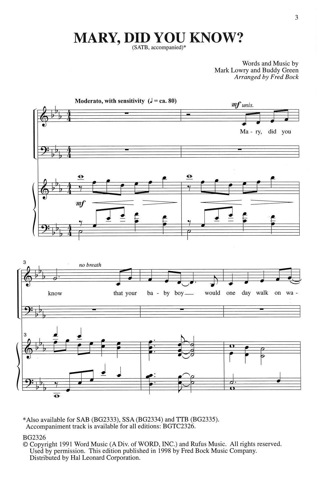 Mark Lowry Mary, Did You Know? (arr. Fred Bock) sheet music notes and chords. Download Printable PDF.