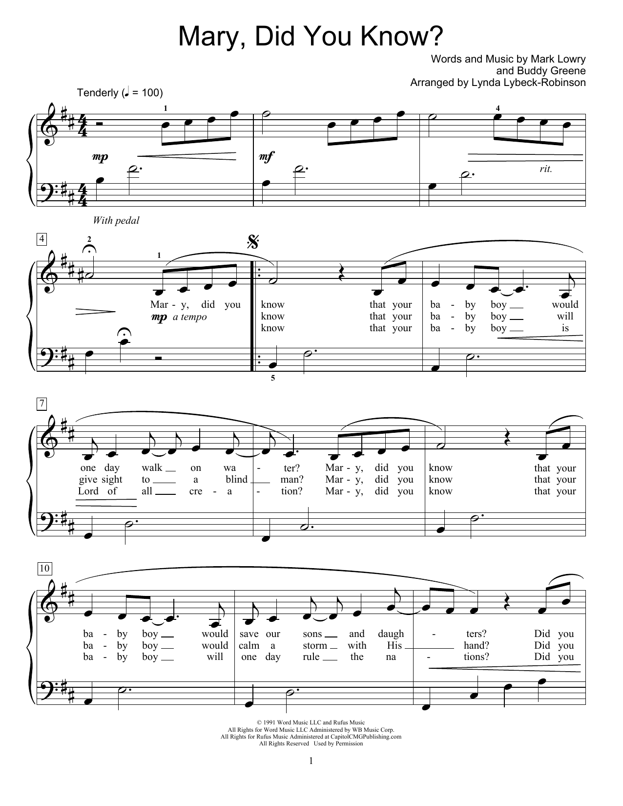 Mark Lowry Mary, Did You Know? (arr. Lynda Lybeck-Robinson) sheet music notes and chords. Download Printable PDF.