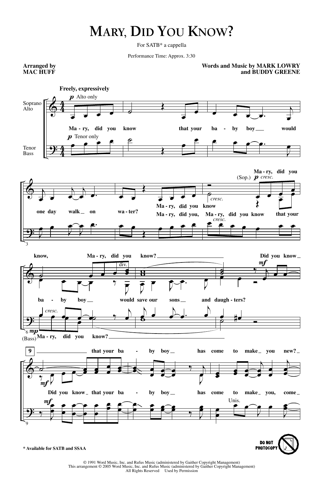 Mark Lowry Mary, Did You Know? (arr. Mac Huff) sheet music notes and chords. Download Printable PDF.