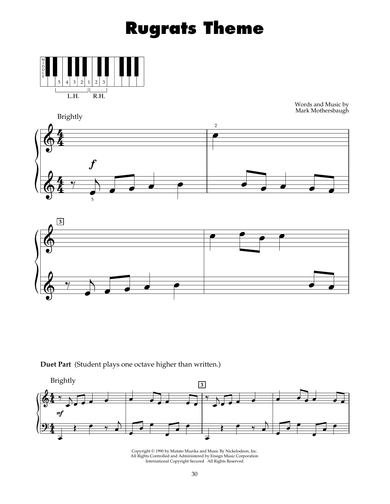 Mark Mothersbaugh Rugrats Theme sheet music notes and chords. Download Printable PDF.