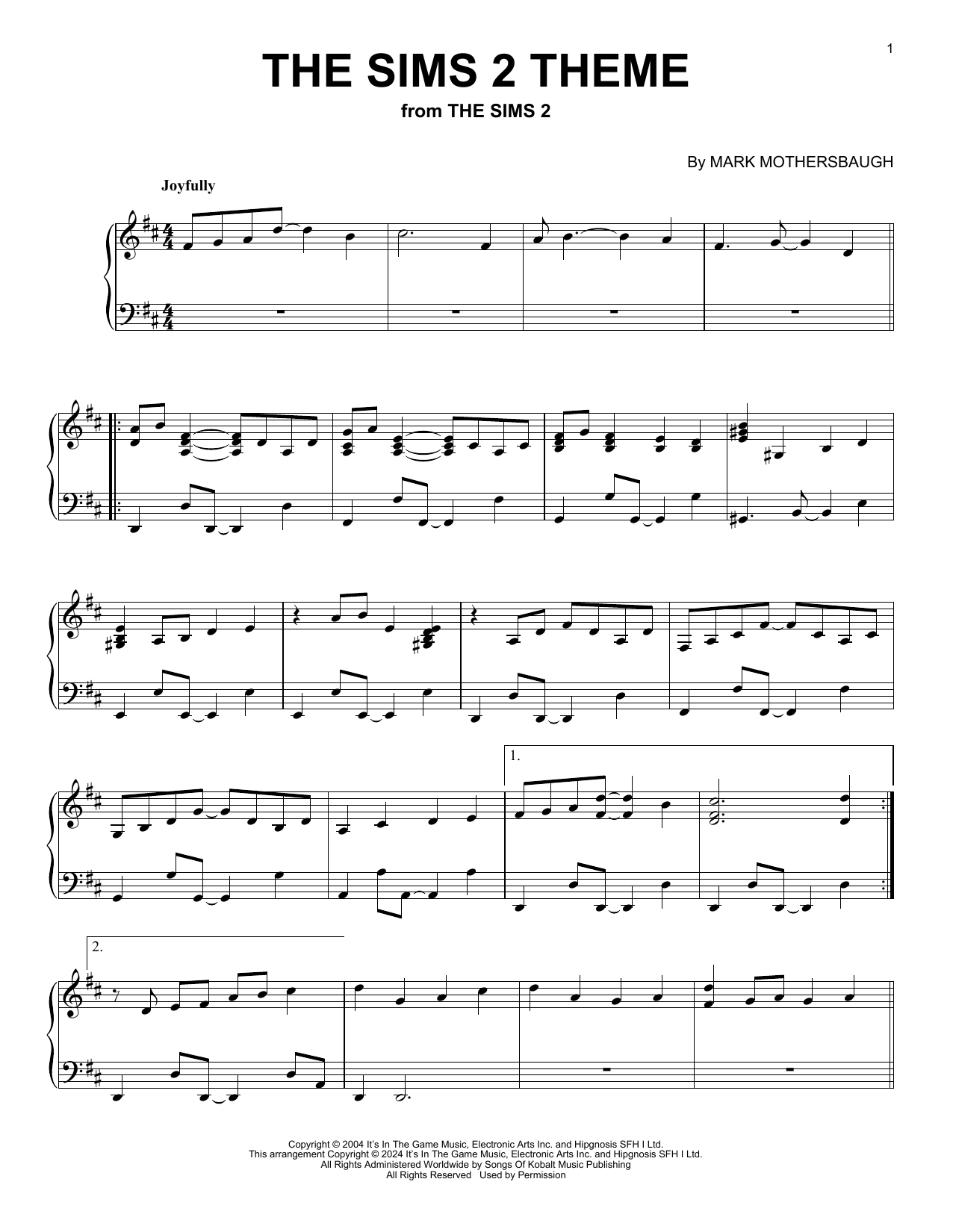 Mark Mothersbaugh The Sims 2 Theme (from The Sims 2) sheet music notes and chords. Download Printable PDF.