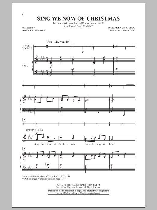 Mark Patterson Sing We Now Of Christmas sheet music notes and chords. Download Printable PDF.