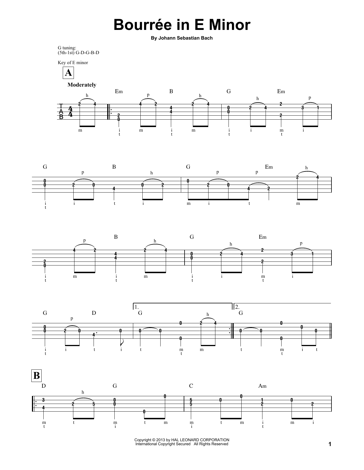 Mark Phillips Bourree sheet music notes and chords. Download Printable PDF.