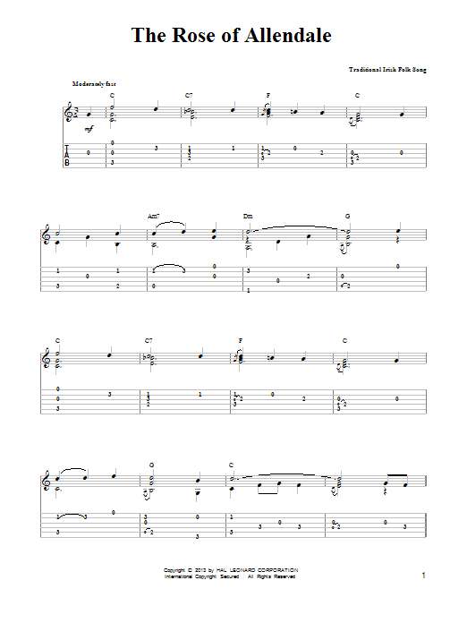 Irish Folksong The Rose Of Allendale sheet music notes and chords. Download Printable PDF.