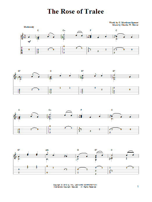 Charles W. Glover The Rose Of Tralee sheet music notes and chords. Download Printable PDF.