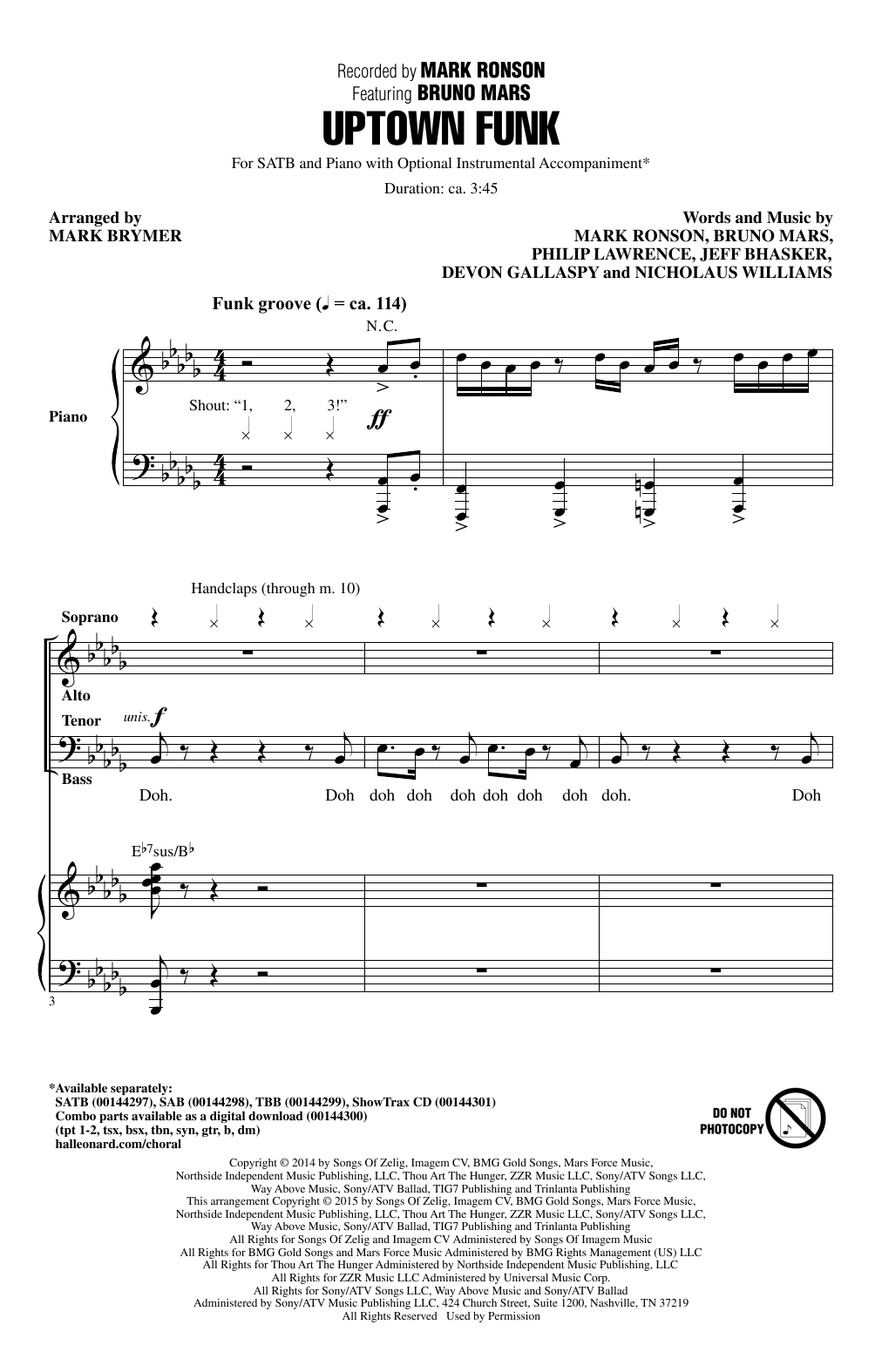 Mark Ronson Uptown Funk (feat. Bruno Mars) (arr. Mark Brymer) sheet music notes and chords arranged for 2-Part Choir