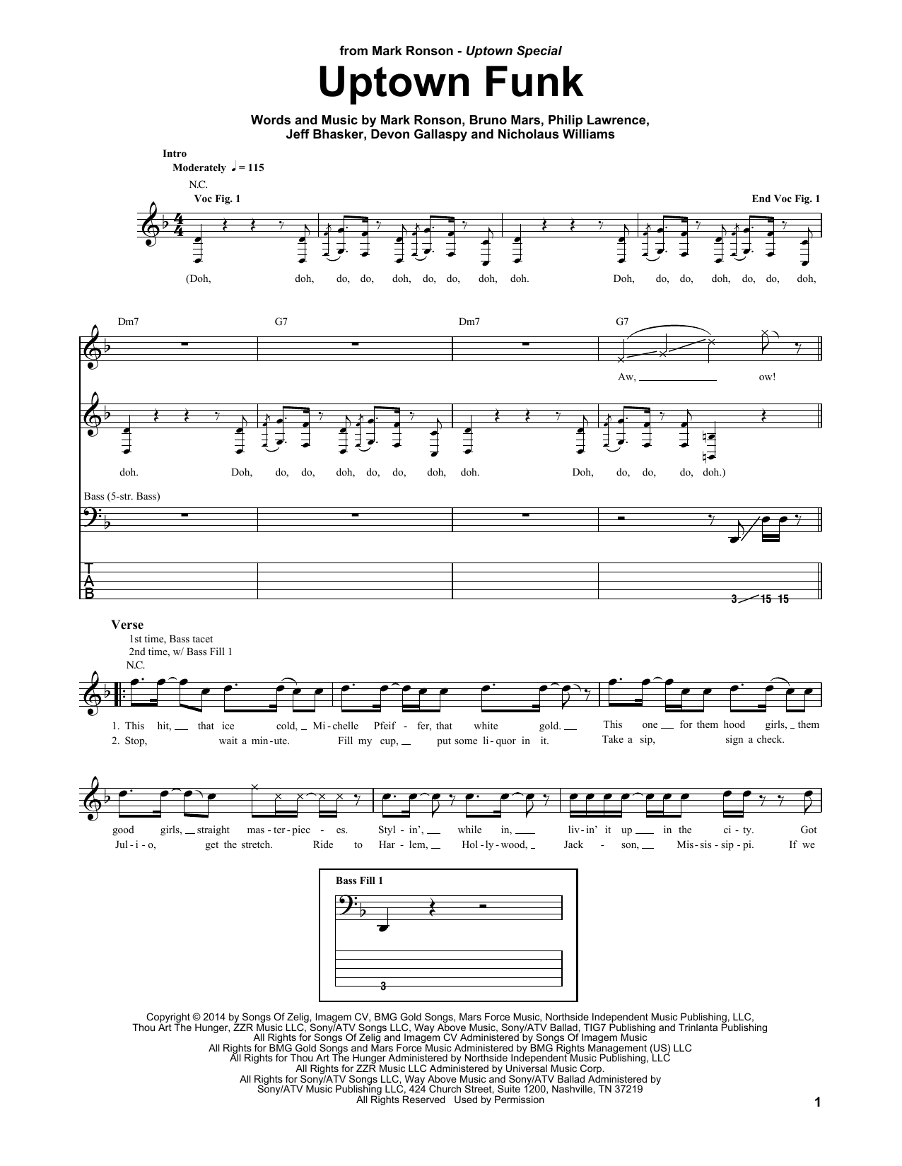 Mark Ronson Uptown Funk (feat. Bruno Mars) sheet music notes and chords. Download Printable PDF.