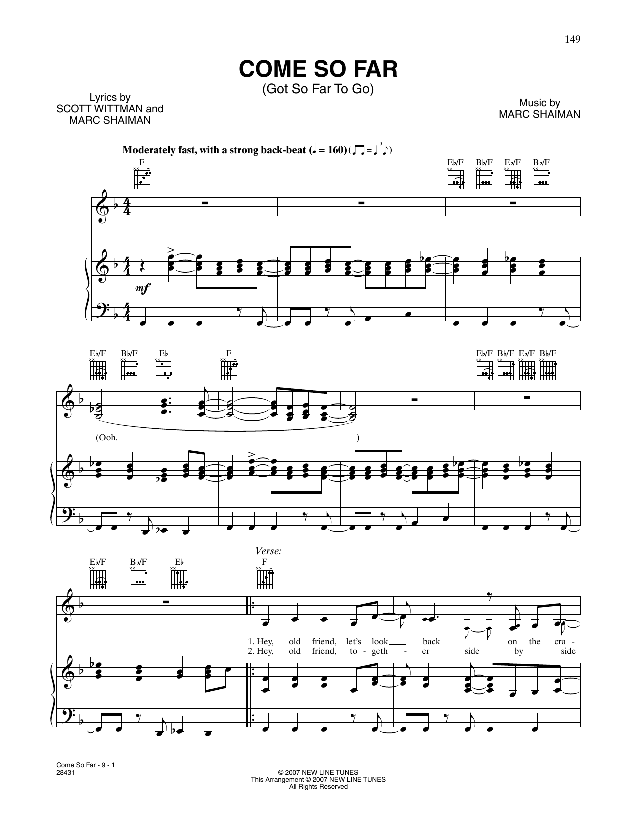 Mark Shaiman Come So Far (Got So Far To Go) (from Hairspray) sheet music notes and chords. Download Printable PDF.