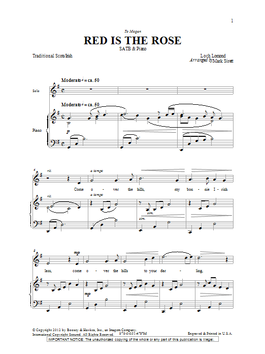 Learn to play Mark Sirett Red Is The Rose sheet music for SATB Choir in minutes. Price: 3.9900$ Mark Sirett Red Is The Rose sheet music notes and chords arranged for SATB Choir
