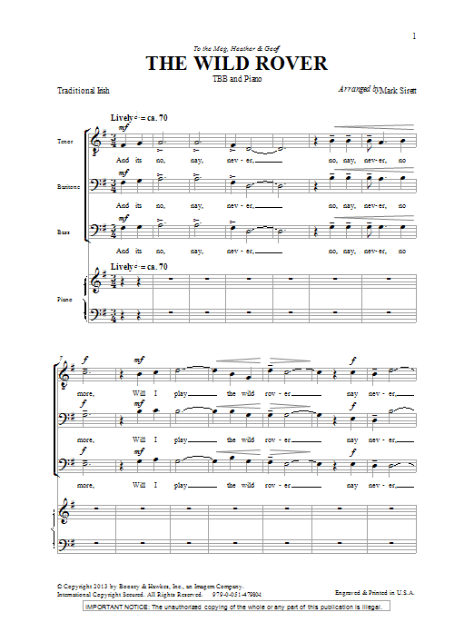 Learn to play Mark Sirett The Wild Rover sheet music for TBB Choir in minutes. Price: 3.9900$ Mark Sirett The Wild Rover sheet music notes and chords arranged for TBB Choir