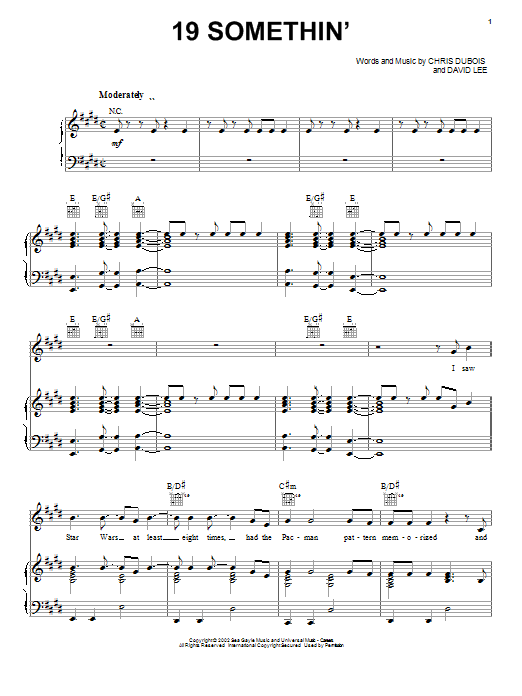 Learn to play Mark Wills 19 Somethin' sheet music for Piano, Vocal & Guitar Chords (Right-Hand Melody) in minutes. Price: 7.8900$ Mark Wills 19 Somethin' sheet music notes and chords arranged for Piano, Vocal & Guitar Chords (Right-Hand Melody)