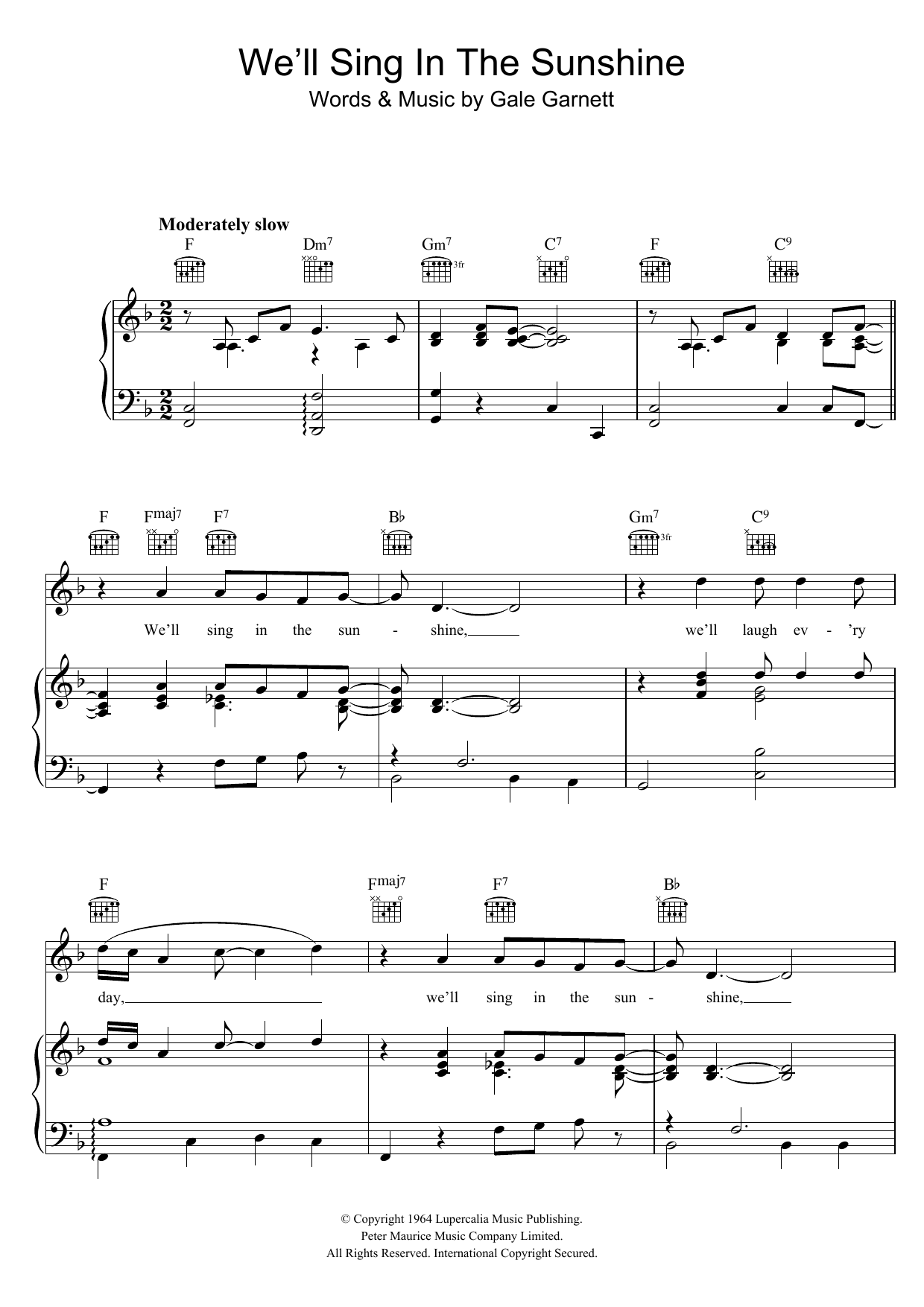 Mark Wynter We'll Sing In The Sunshine sheet music notes and chords. Download Printable PDF.