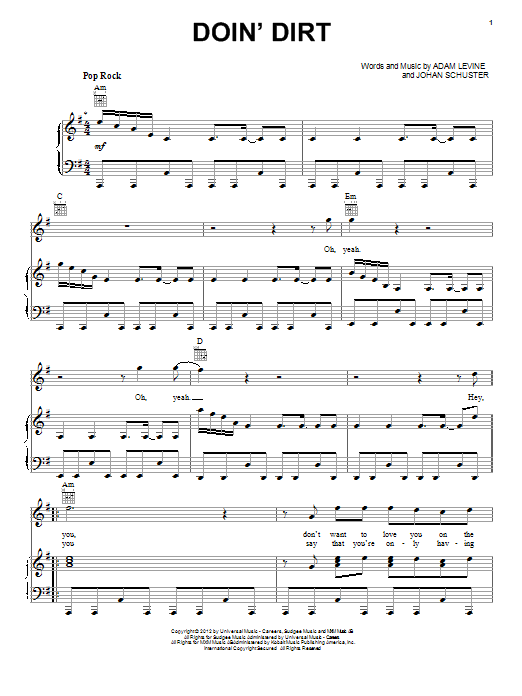 Maroon 5 Doin' Dirt sheet music notes and chords arranged for Piano, Vocal & Guitar Chords (Right-Hand Melody)