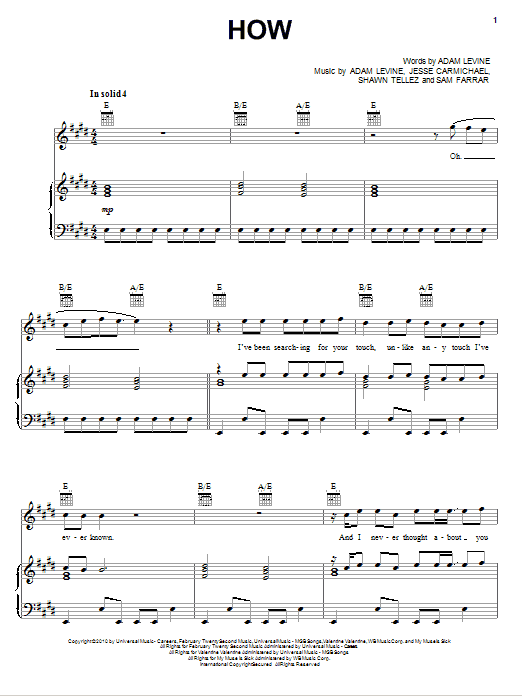 Maroon 5 How sheet music notes and chords arranged for Piano, Vocal & Guitar Chords (Right-Hand Melody)