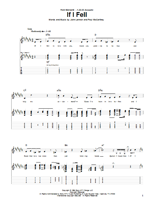 Maroon 5 If I Fell sheet music notes and chords. Download Printable PDF.