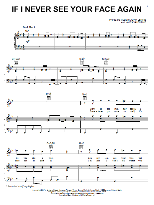 Maroon 5 If I Never See Your Face Again sheet music notes and chords. Download Printable PDF.