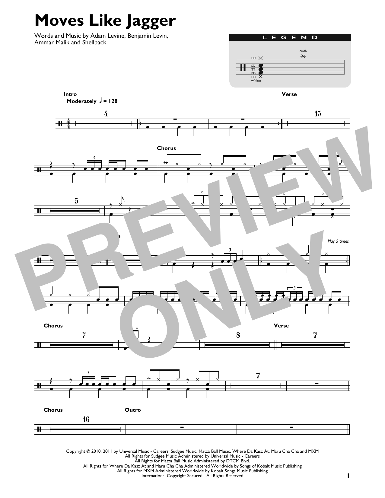 Maroon 5 Moves Like Jagger (feat. Christina Aguilera) sheet music notes and chords. Download Printable PDF.