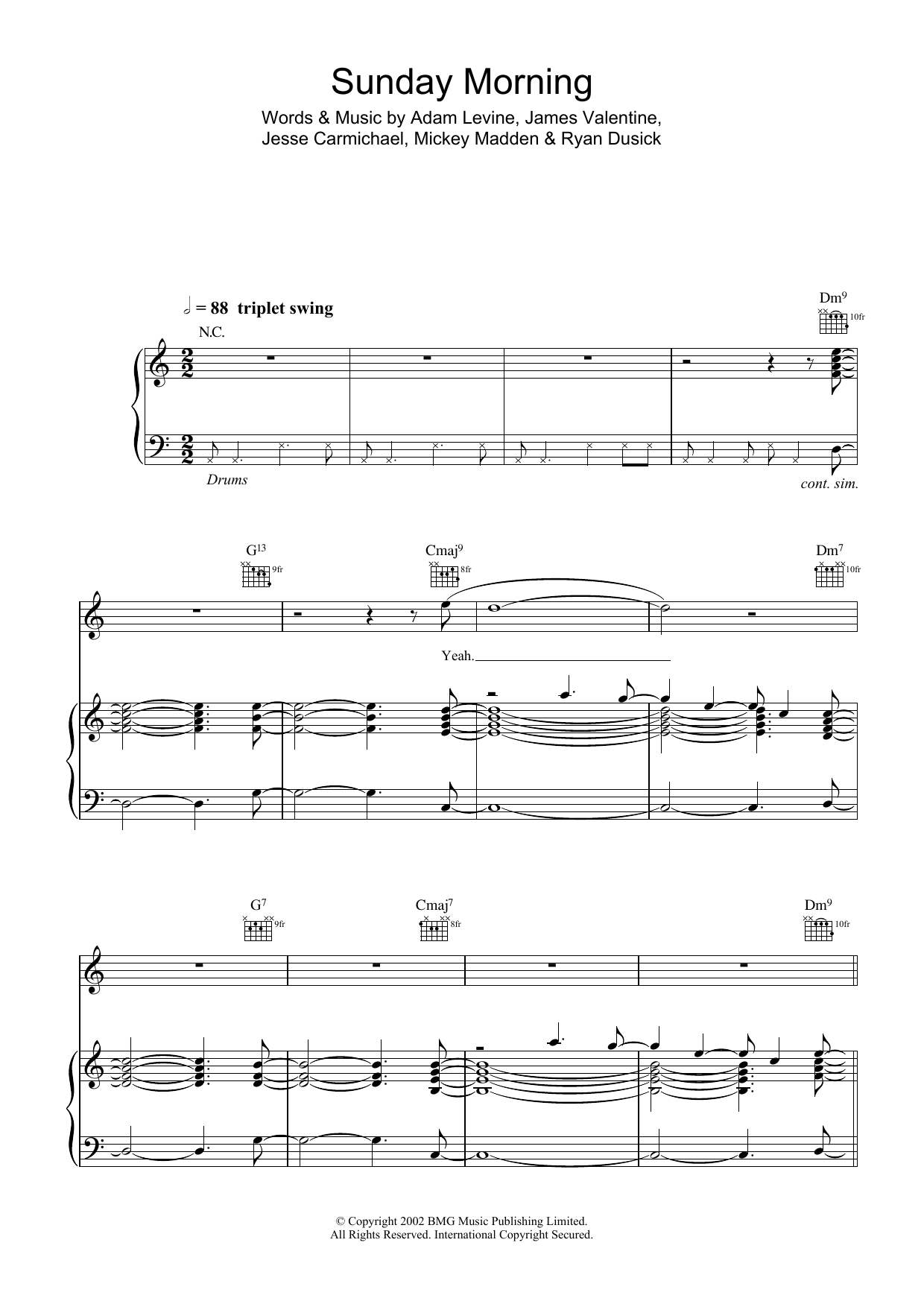 Maroon 5 Sunday Morning sheet music notes and chords. Download Printable PDF.