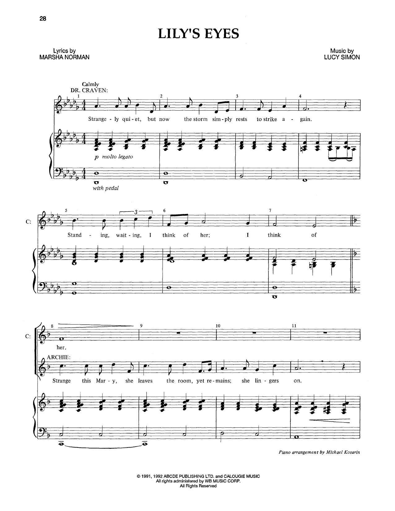 Marsha Norman & Lucy Simon Lily's Eyes sheet music notes and chords. Download Printable PDF.