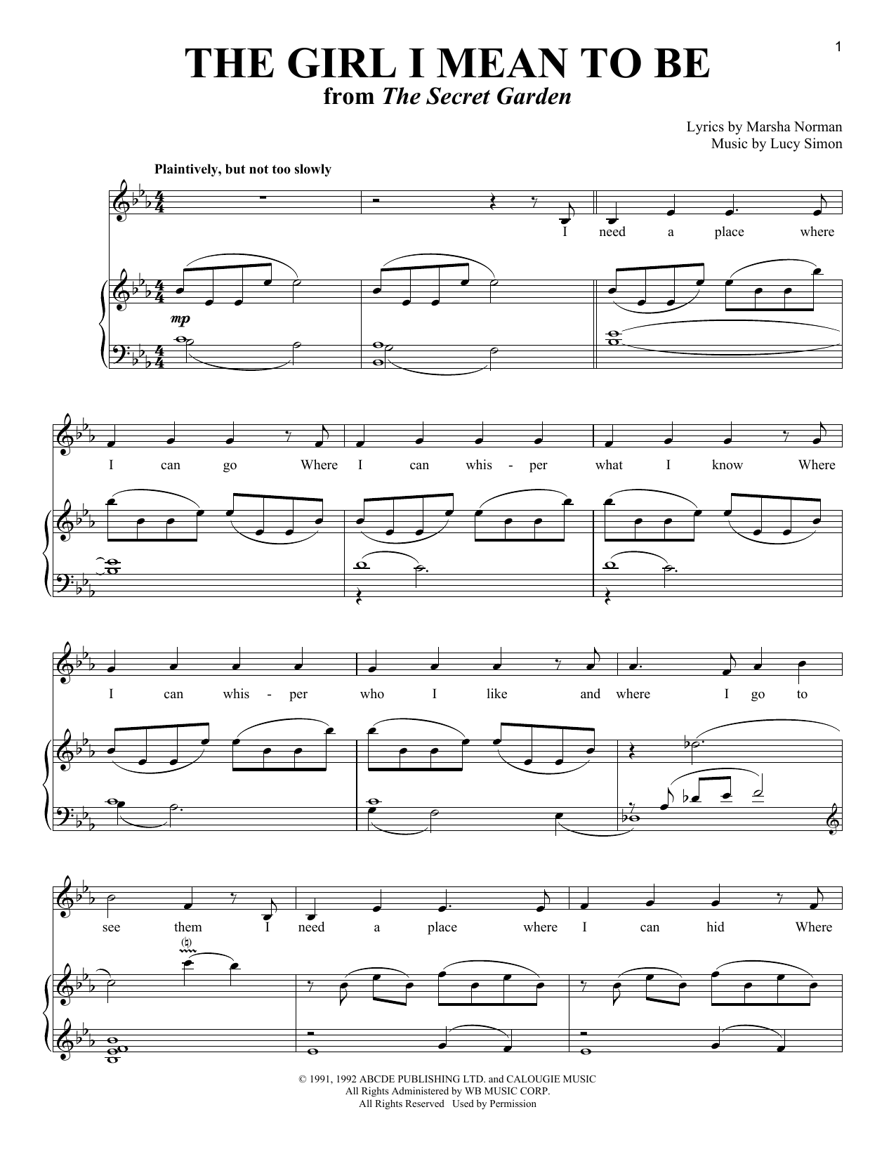 Learn to play Marsha Norman The Girl I Mean To Be sheet music for Piano & Vocal in minutes. Price: 7.8900$ Marsha Norman The Girl I Mean To Be sheet music notes and chords arranged for Piano & Vocal