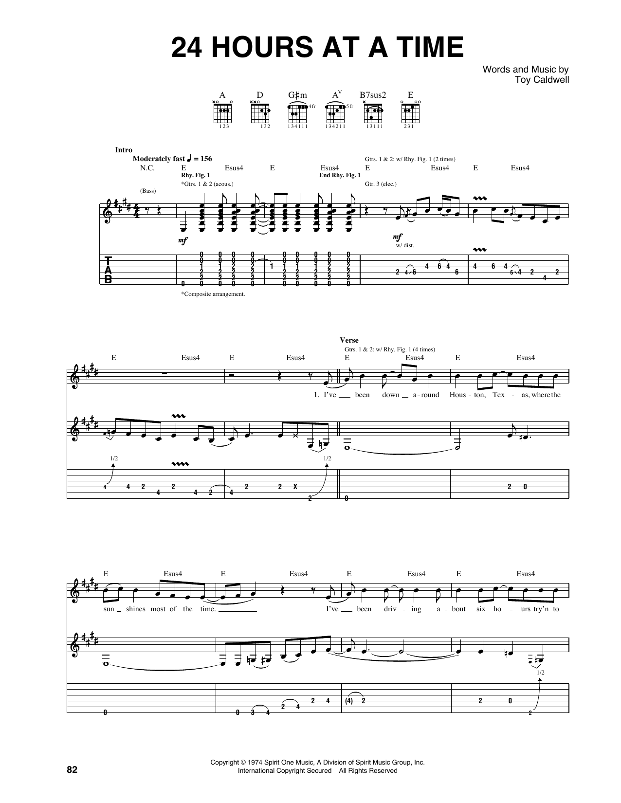 Marshall Tucker Band 24 Hours At A Time sheet music notes and chords. Download Printable PDF.