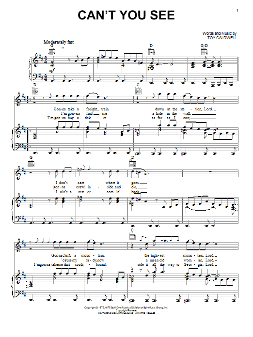 Marshall Tucker Band Can't You See sheet music notes and chords. Download Printable PDF.