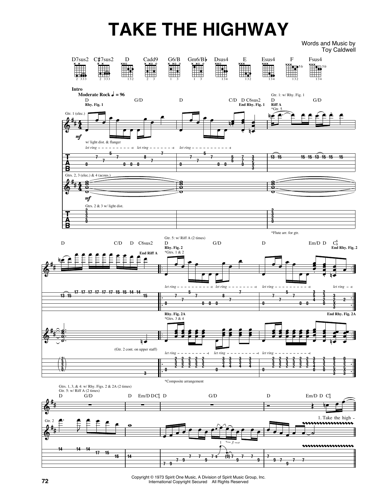 Marshall Tucker Band Take The Highway sheet music notes and chords. Download Printable PDF.