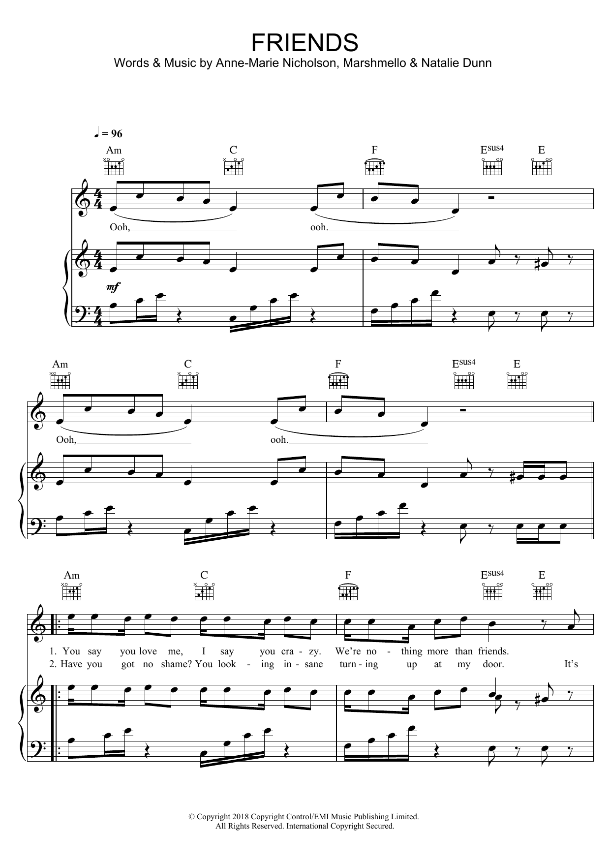 Learn to play Marshmello & Anne-Marie FRIENDS sheet music for Ukulele in minutes. Price: 5.9900$ Marshmello & Anne-Marie FRIENDS sheet music notes and chords arranged for Ukulele