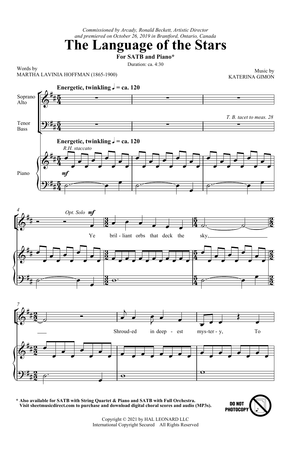 Learn to play Martha Lavinia Hoffman and Katerina Gimon Language Of The Stars sheet music for SATB Choir in minutes. Price: 3.9900$ Martha Lavinia Hoffman and Katerina Gimon Language Of The Stars sheet music notes and chords arranged for SATB Choir