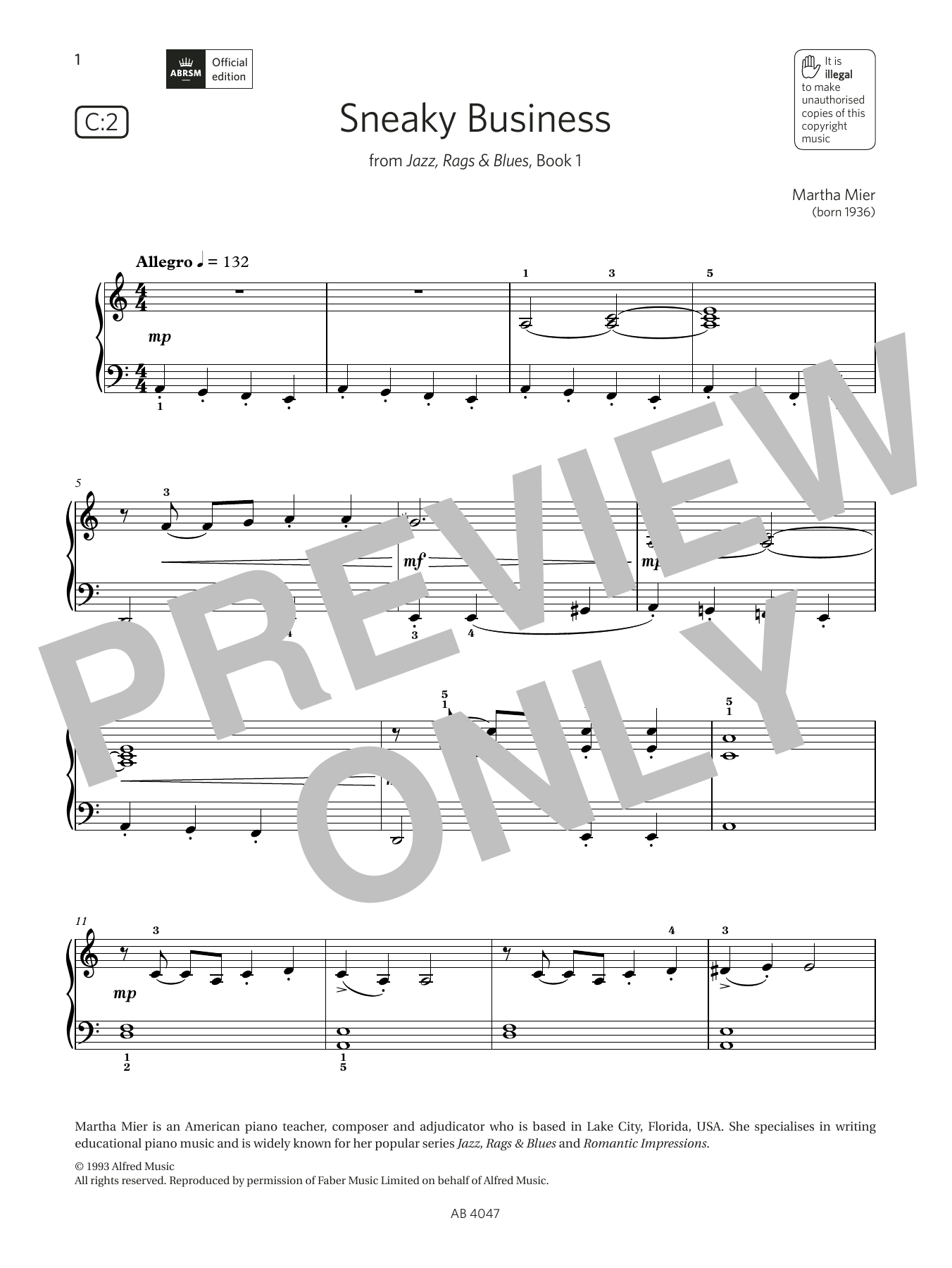 Martha Mier Sneaky Business (Grade 1, list C2, from the ABRSM Piano Syllabus 2023 & 2024) sheet music notes and chords. Download Printable PDF.