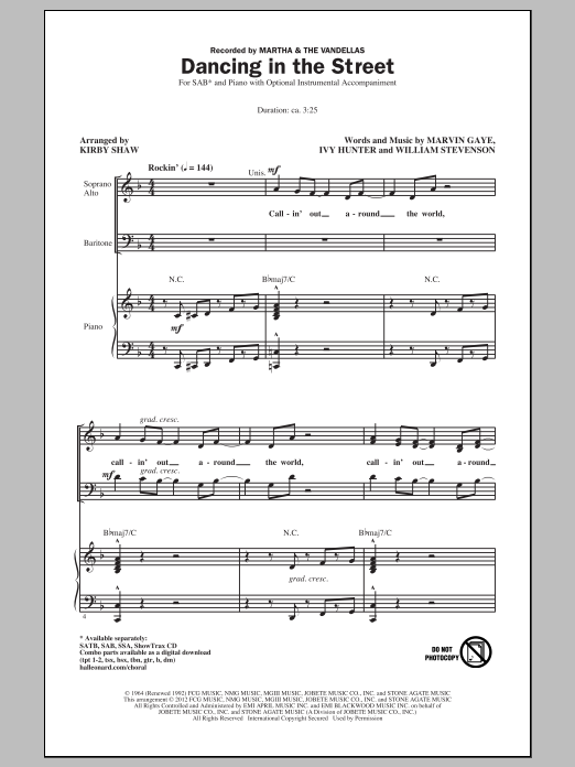 Martha & The Vandellas Dancing In The Street (arr. Kirby Shaw) sheet music notes and chords. Download Printable PDF.