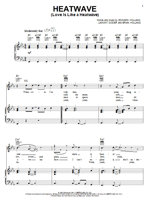 Martha & The Vandellas Heatwave (Love Is Like A Heatwave) sheet music notes and chords arranged for Guitar Chords/Lyrics