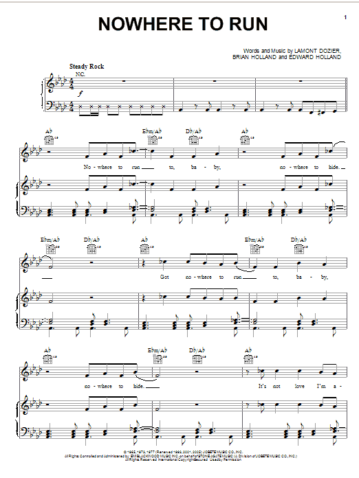 Martha & The Vandellas Nowhere To Run sheet music notes and chords. Download Printable PDF.