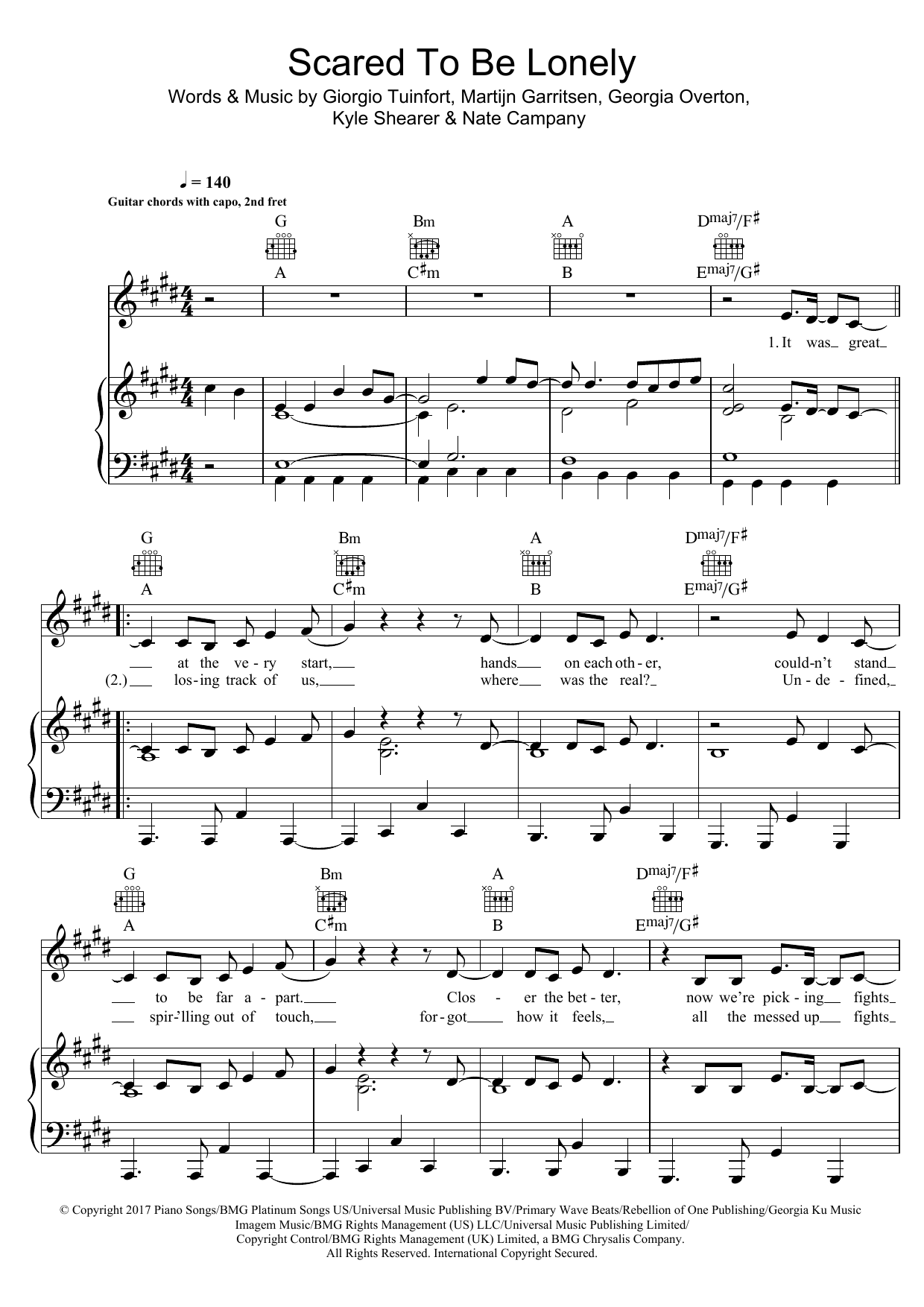 Martin Garrix Scared To Be Lonely sheet music notes and chords. Download Printable PDF.