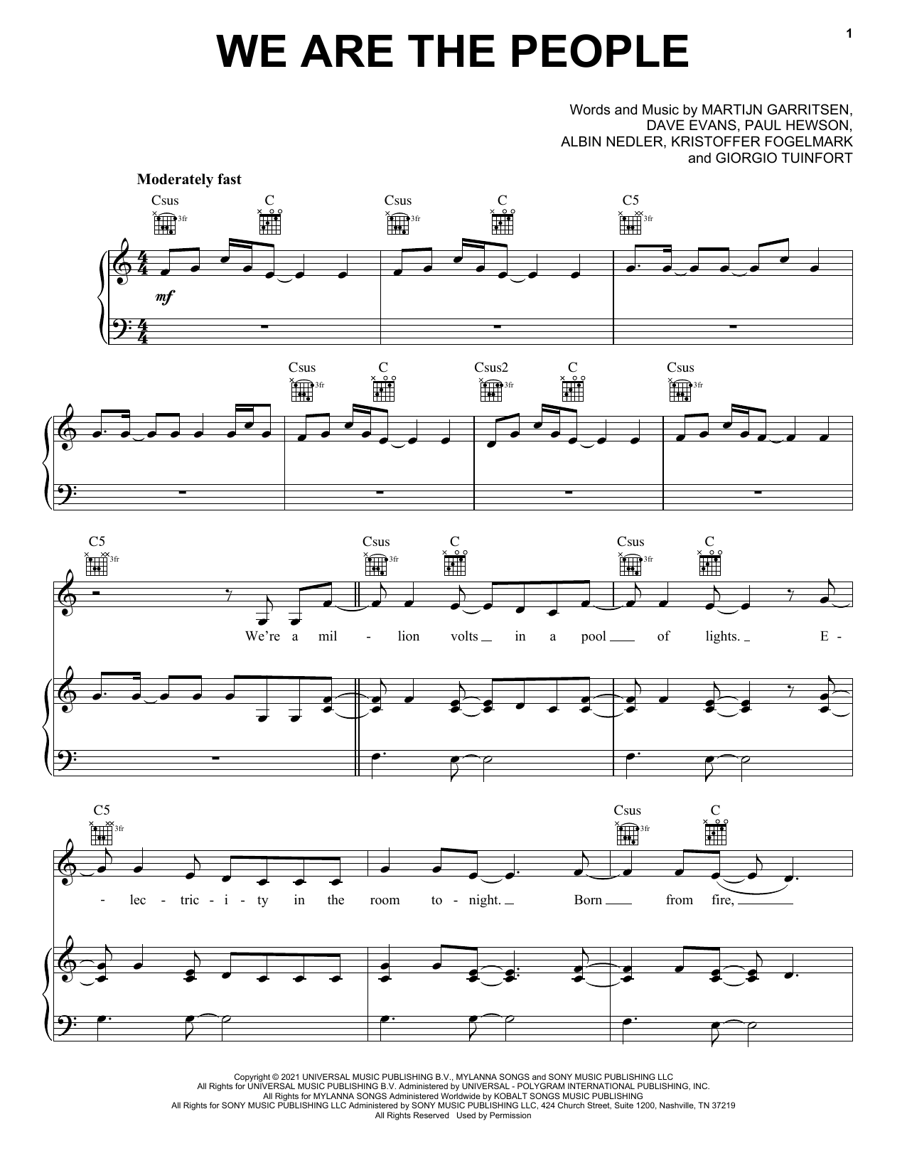 Martin Garrix We Are The People (feat. Bono & The Edge) [Official UEFA EURO 2020 Song] sheet music notes and chords. Download Printable PDF.