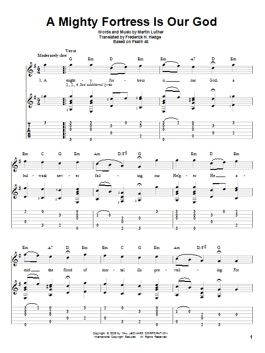 Martin Luther A Mighty Fortress Is Our God sheet music notes and chords arranged for Solo Guitar