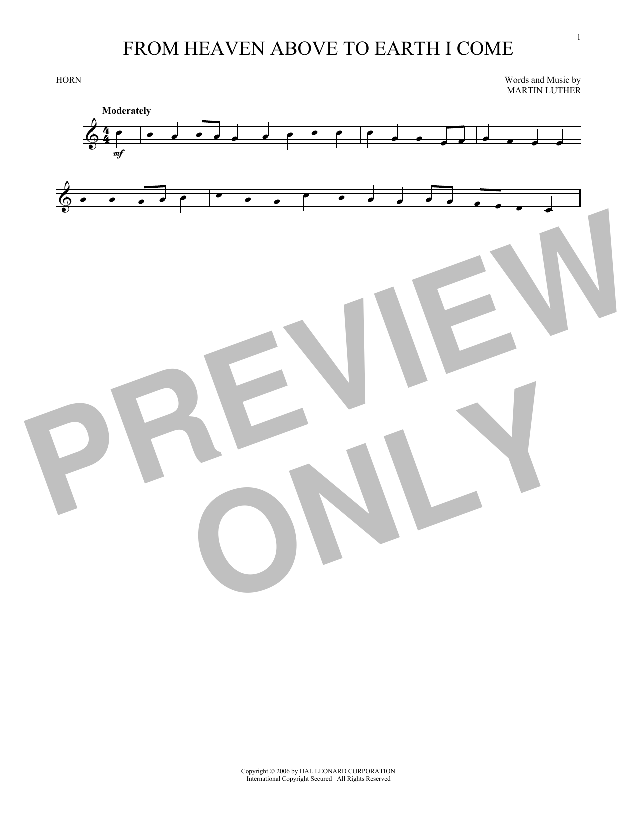 Martin Luther From Heaven Above To Earth I Come sheet music notes and chords. Download Printable PDF.