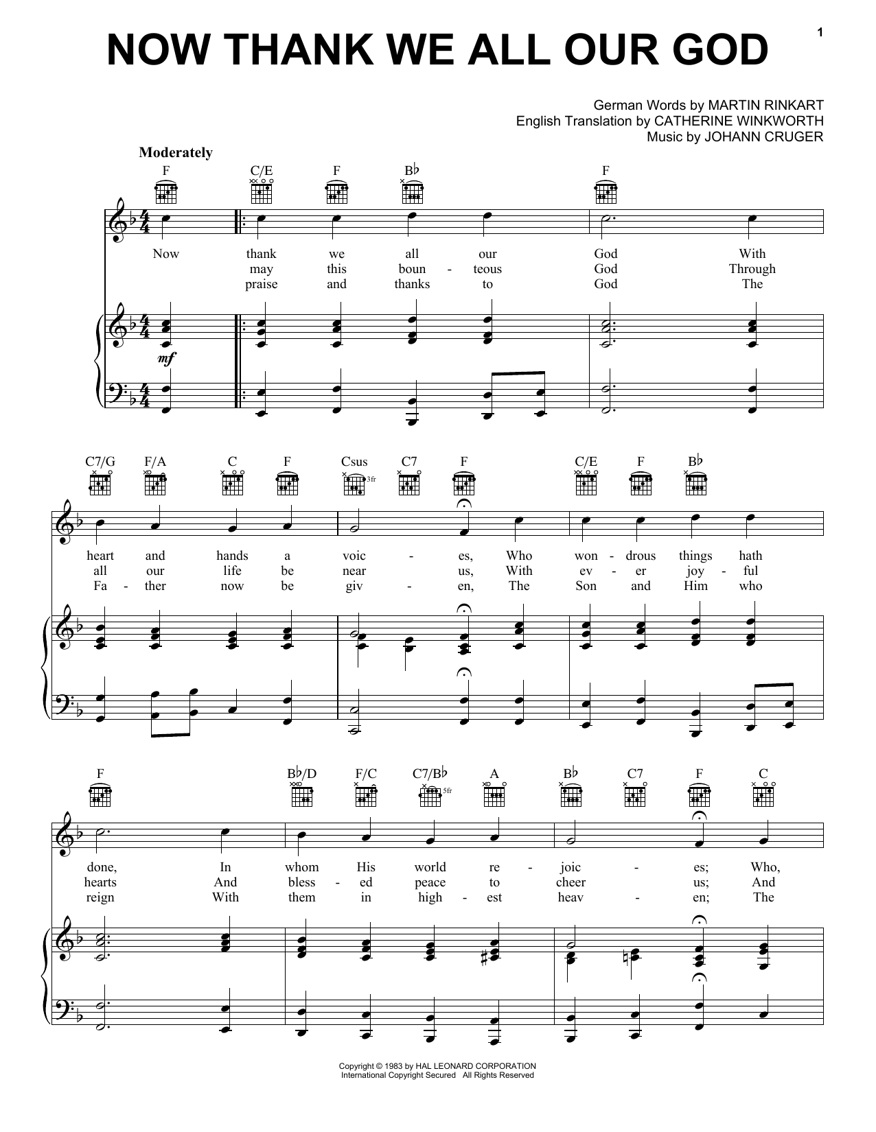 Martin Rinkart Now Thank We All Our God sheet music notes and chords. Download Printable PDF.