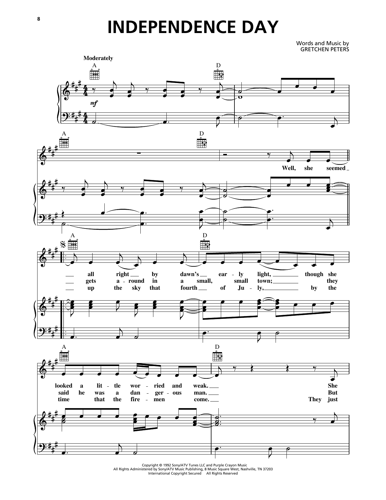 Martina McBride Independence Day sheet music notes and chords. Download Printable PDF.