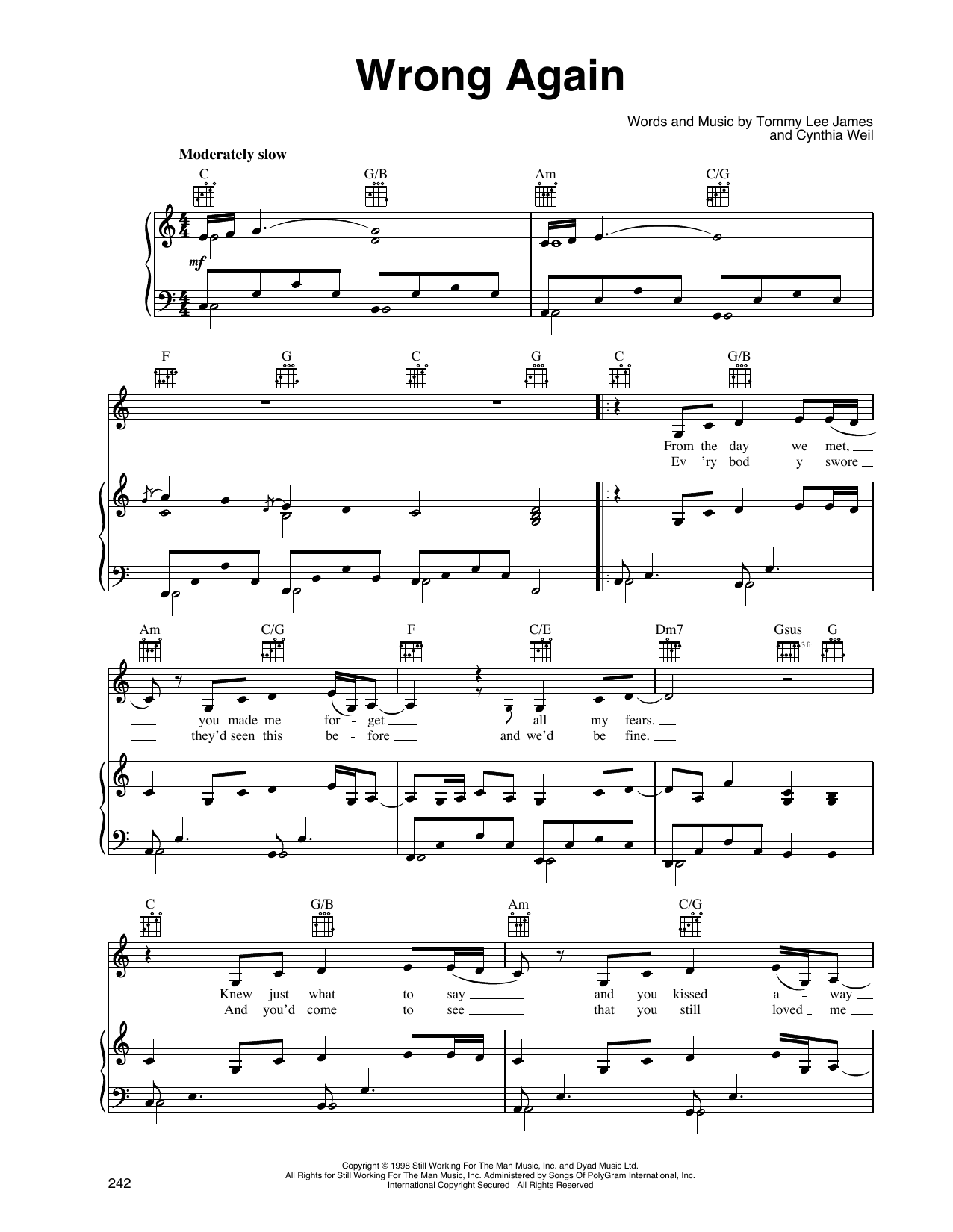 Martina McBride Wrong Again sheet music notes and chords. Download Printable PDF.