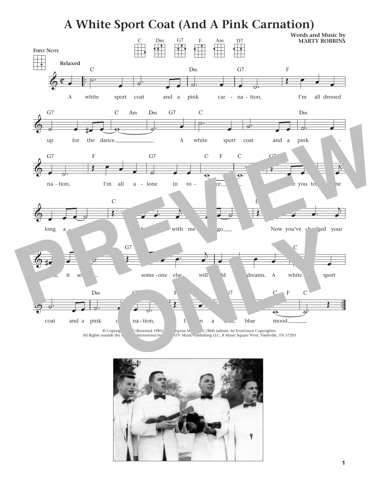 Marty Robbins A White Sport Coat (And A Pink Carnation) (from The Daily Ukulele) (arr. Liz and Jim Beloff) sheet music notes and chords. Download Printable PDF.