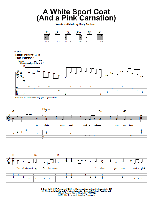 Marty Robbins A White Sport Coat (And A Pink Carnation) sheet music notes and chords. Download Printable PDF.