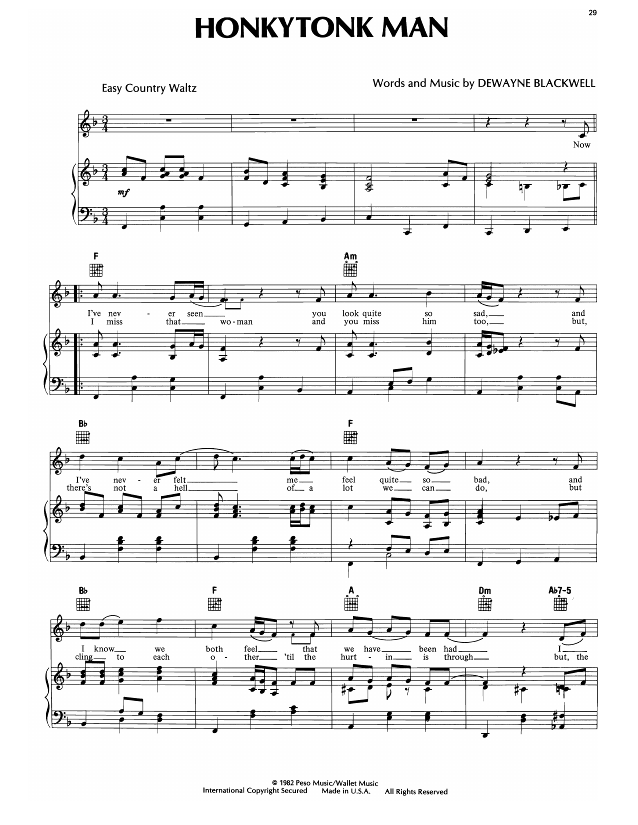 Learn to play Marty Robbins Honky Tonk Man sheet music for Piano, Vocal & Guitar Chords (Right-Hand Melody) in minutes. Price: 7.8900$ Marty Robbins Honky Tonk Man sheet music notes and chords arranged for Piano, Vocal & Guitar Chords (Right-Hand Melody)