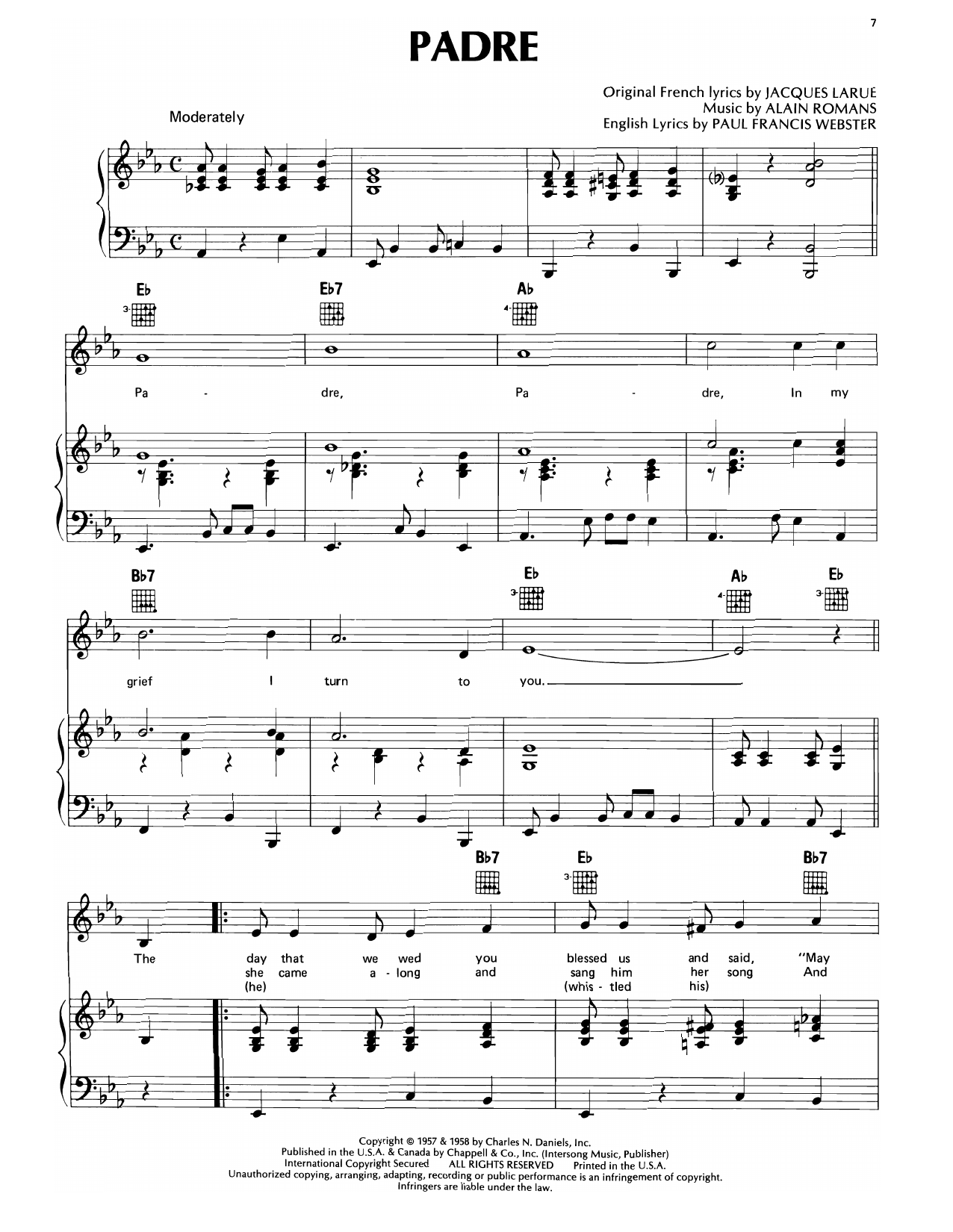 Learn to play Marty Robbins Padre sheet music for Piano, Vocal & Guitar Chords (Right-Hand Melody) in minutes. Price: 7.8900$ Marty Robbins Padre sheet music notes and chords arranged for Piano, Vocal & Guitar Chords (Right-Hand Melody)