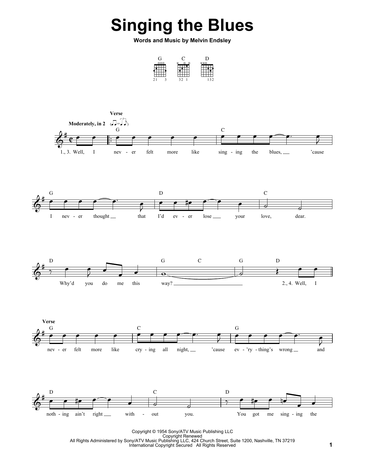 Marty Robbins Singing The Blues sheet music notes and chords. Download Printable PDF.